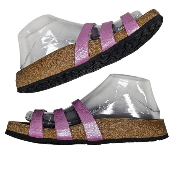 Birki's Three-Strap Sandals Pink Hammered Leather EU 37 | US 6-6.5 - Picture 5 of 8
